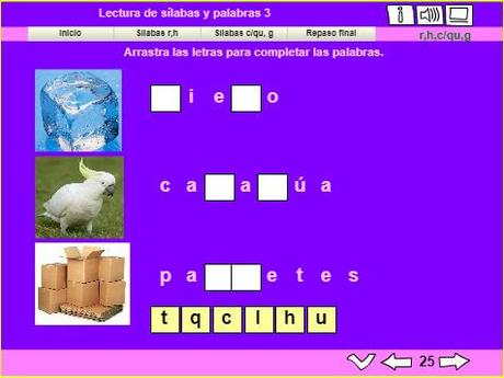 Lectura de sílabas y palabras