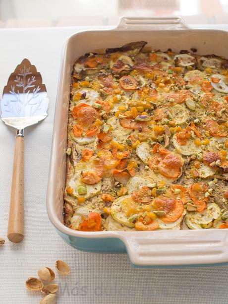 Pastel de verduras con pistachos