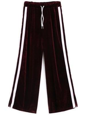 Pantalones De Terciopelo A Rayas Con Abertura Lateral - Rojo Purpúreo
