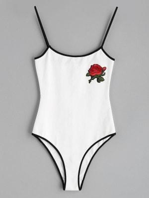 Rosa De Contraste Patches Bordados Bodysuit - Blanco S