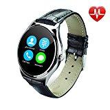   Reloj inteligente US03 con monitor del ritmo cardíaco, la cámara remota, podómetro Reloj de pulsera, pulsera de fitness, poligrafía sedentario Recordatorios vida impermeable pulsera-Negro, correa de cuero