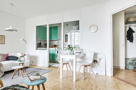 Mini estudio con cocina color mint