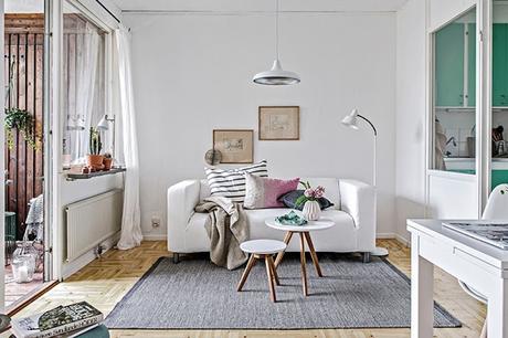 Mini estudio con cocina color mint