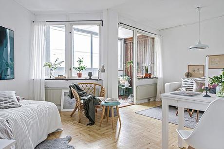 Mini estudio con cocina color mint