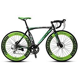 Extrbici XC700 deportes de carreras de bicicleta de carretera 700 cx54 cm marco de aleación de aluminio de 14 velocidades Shimano 2300 Mans bicicleta de carretera doble frenos de disco mecánicos cyrusher populares moda marco pintura, verde