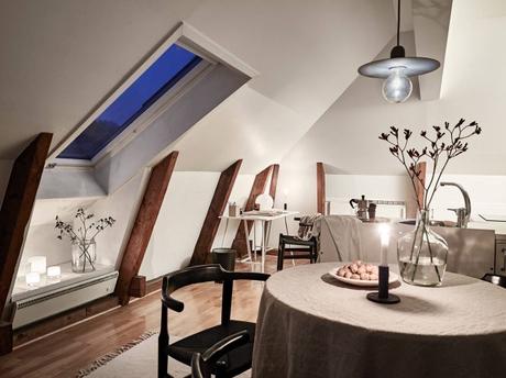 mini estudio mini ático estilo nórdico distribución diáfana decoración interiores decoración espacios pequeños cocina abierta aticos nordicos 