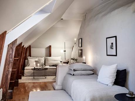 mini estudio mini ático estilo nórdico distribución diáfana decoración interiores decoración espacios pequeños cocina abierta aticos nordicos 