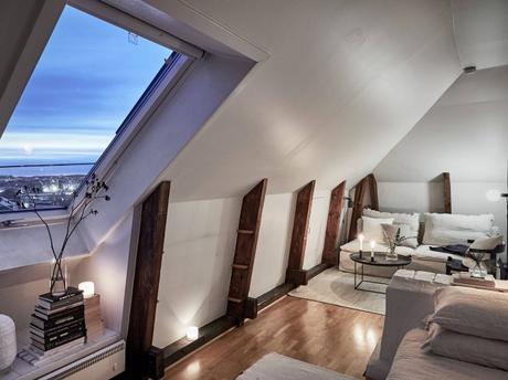 mini estudio mini ático estilo nórdico distribución diáfana decoración interiores decoración espacios pequeños cocina abierta aticos nordicos 