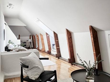 mini estudio mini ático estilo nórdico distribución diáfana decoración interiores decoración espacios pequeños cocina abierta aticos nordicos 