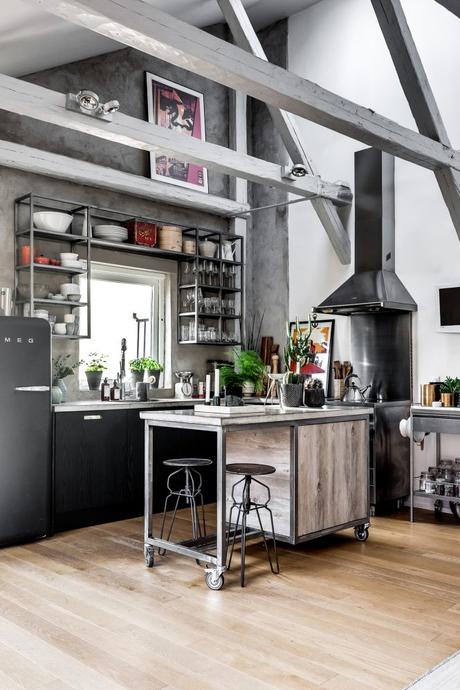 loft distribución diáfana diseño interiores decoración interiores decoración atico decoración abierta cocina industrial cocina acero inoxidable 