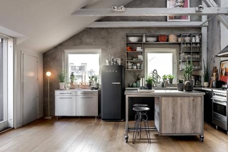 loft distribución diáfana diseño interiores decoración interiores decoración atico decoración abierta cocina industrial cocina acero inoxidable 
