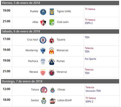 Guia de la jornada 1 del clausura 2018, calendario, trasmisiones