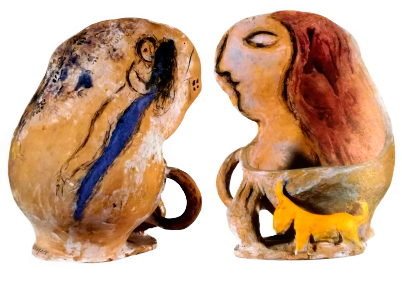 Cerámicas y esculturas de Marc Chagall acompañadas del poema “Como un bárbaro”.