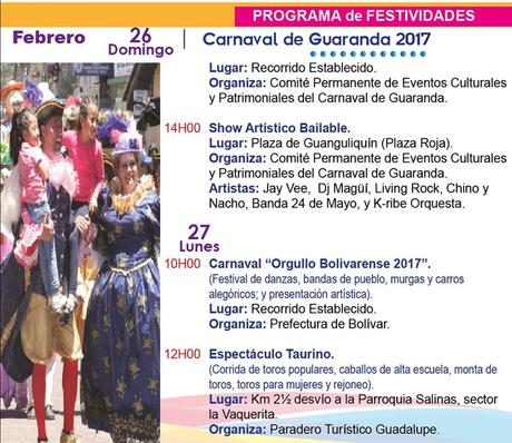 Programa completo Fiestas Carnaval de Guaranda 2017