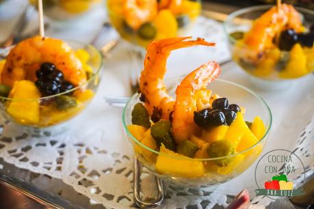 APERITIVO DE MANGO Y LANGOSTINOS CON ARROZ BASMATI ESPECIADO