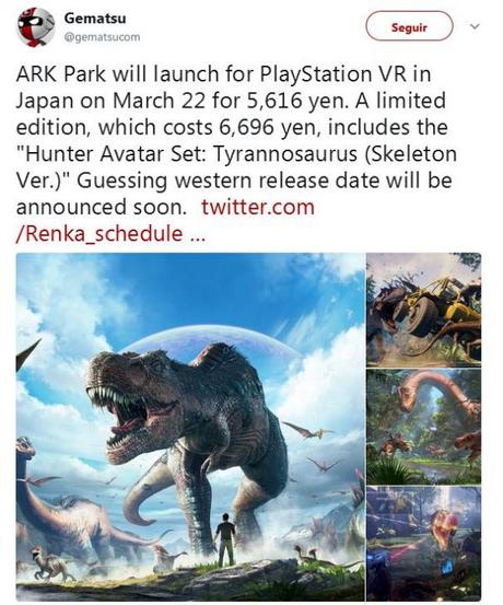 ARK Park ya tiene fecha oficial de lanzamiento para PlayStation VR