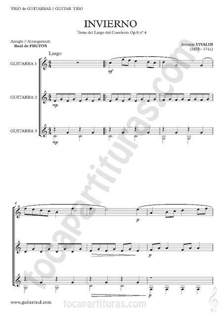 El Invierno de Antonio Vivaldi Partitura de Trio de Guitarras - Paperblog