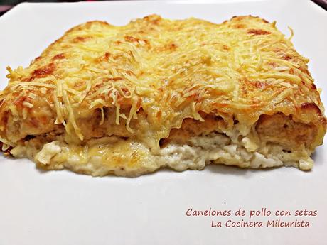 Canelones de pollo con setas Canelones de pollo con setas
