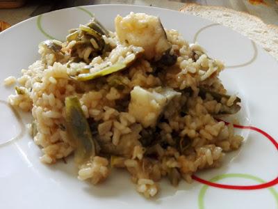 Arroz con bacalao y alcachofas