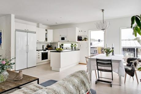 piso sueco estilo escandinavo distribución diáfana diseño interiores abierto diseño de interiores decoración nórdica cocina abierta arquitectura funcional moderna 