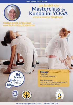 Masterclass de Kundalini Yoga impartido por Sarabjit Kaur. Yogasala Málaga, martes 6 febrero (19:30)