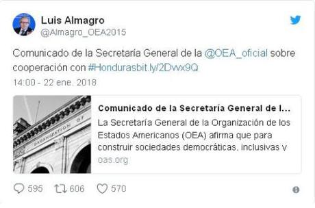 Honduras: OEA manifiesta disposición de trabajar con Juan Orlando Hernández olvidando su llamado anterior a nuevas elecciones