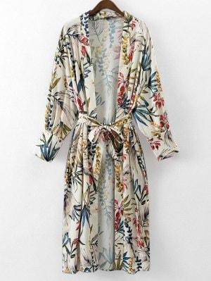 Belted Floral Kimono Blouse - Floral M