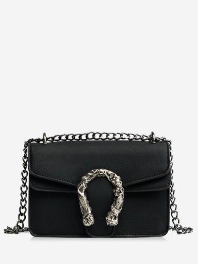 Metal Embellished Chain Flap Crossbody Bag - Black