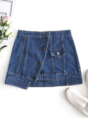 Jean Button Up Mini Skirt - Denim Blue M