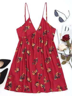 Floral Shift Mini Dress - Deep Red S
