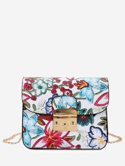 Floral Chain Mini Crossbody Bag - White