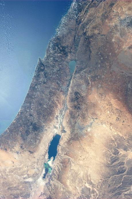 The Dead Sea and The Sea of Galilee. Taken August 18, 2013.  KN from space.
