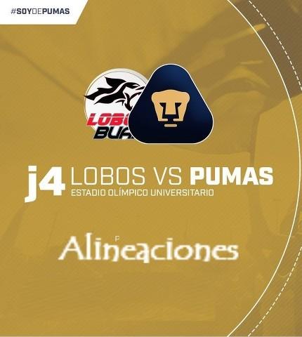 Alineación de Pumas vs Lobos BUAP en J4 de Liga MX Alineación de Pumas vs Lobos BUAP en J4 de Liga MX
