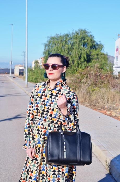 Vestido de pana estampado geométrico