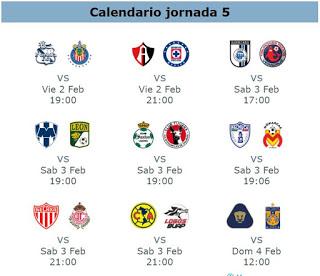 Calendario de la jornada 5 del futbol mexicano clausura 2018