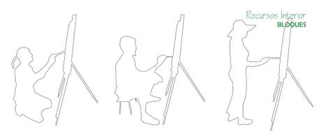 10 bloques para descargar .dwg. Silueta de personas pintando. Pintura artística