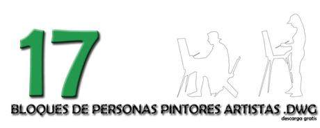 10 bloques para descargar .dwg. Silueta de personas pintando. Pintura artística