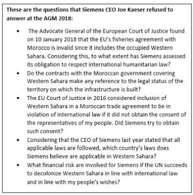 Siemens no responde a la pregunta sobre el Sahara Occidental en AGM