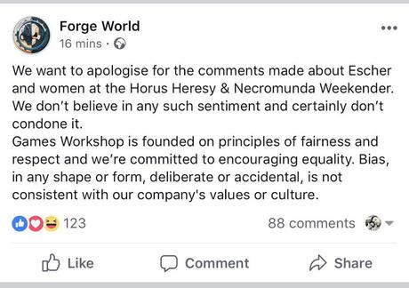 Comunicado de disculpa de FW en Facebook esta tarde