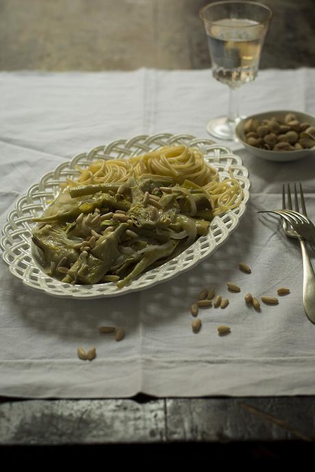 SPAGHETTI CON ALCACHOFAS EN SALSA SPAGHETTI CON ALCACHOFAS EN SALSA