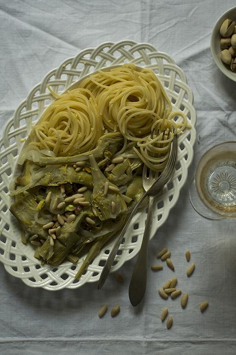 SPAGHETTI CON ALCACHOFAS EN SALSA SPAGHETTI CON ALCACHOFAS EN SALSA