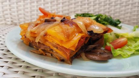 Pastel salado de batata y setas