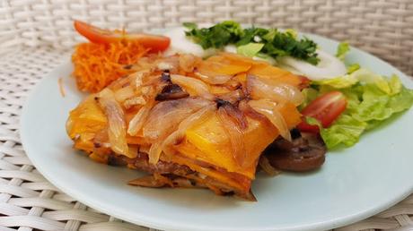 Pastel salado de batata y setas