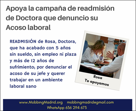 Apoya la campaña de readmisión de Doctora que denuncio su Acoso laboral Apoya la campaña de readmisión de Doctora que denuncio su Acoso laboral