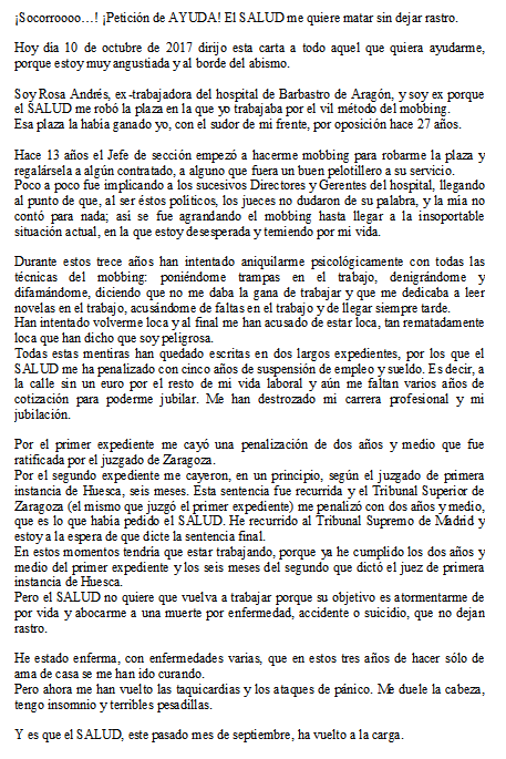 Apoya la campaña de readmisión de Doctora que denuncio su Acoso laboral Apoya la campaña de readmisión de Doctora que denuncio su Acoso laboral