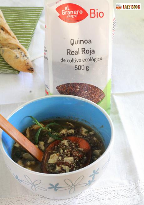 Sopa coreana con quinoa real roja y tofu Bio. Receta saludable