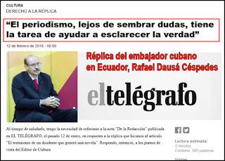 Discrepa embajador de Cuba en Ecuador a El Telégrafo