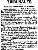Cuando un Notario fué condenado a muerte por asesinar a su tía en Villacañas Cuando un Notario fué condenado a muerte por asesinar a su tía en Villacañas
