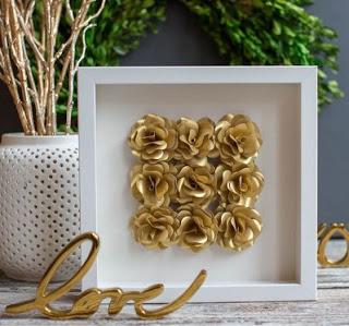 4 Cuadros decorativos con flores hechas de fieltro y papel
