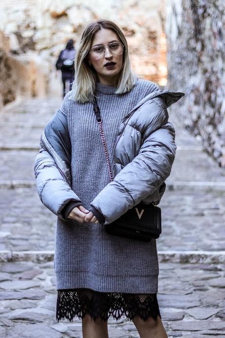 WOOL DRESS WITH LACE